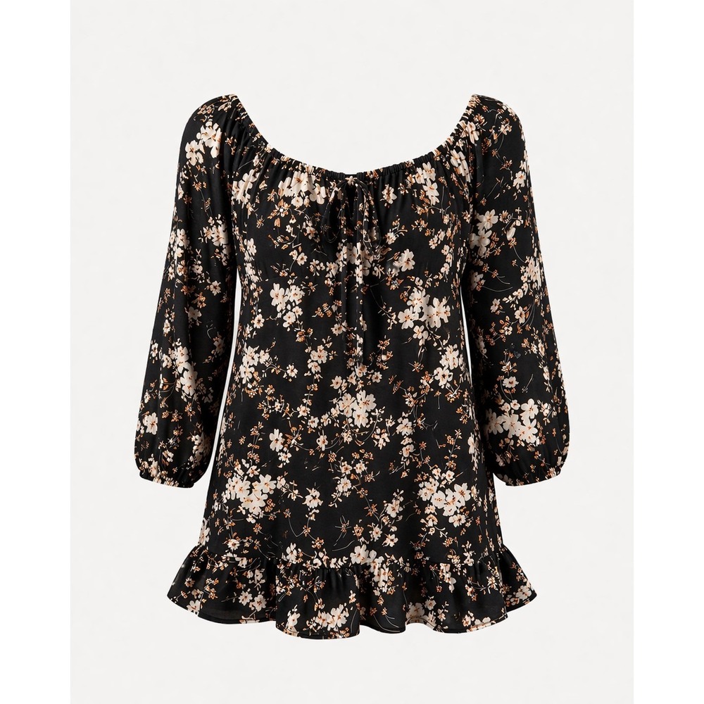 Indulge in Style NWT Black Pink Floral Prairie Dress XL Peasant Top